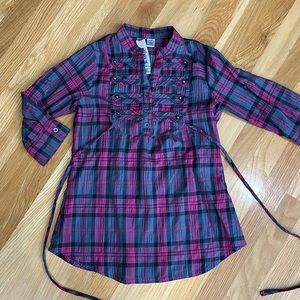 Fresh Brewed Girls 3/4 Sleeve Plaid Shirt Size Medium